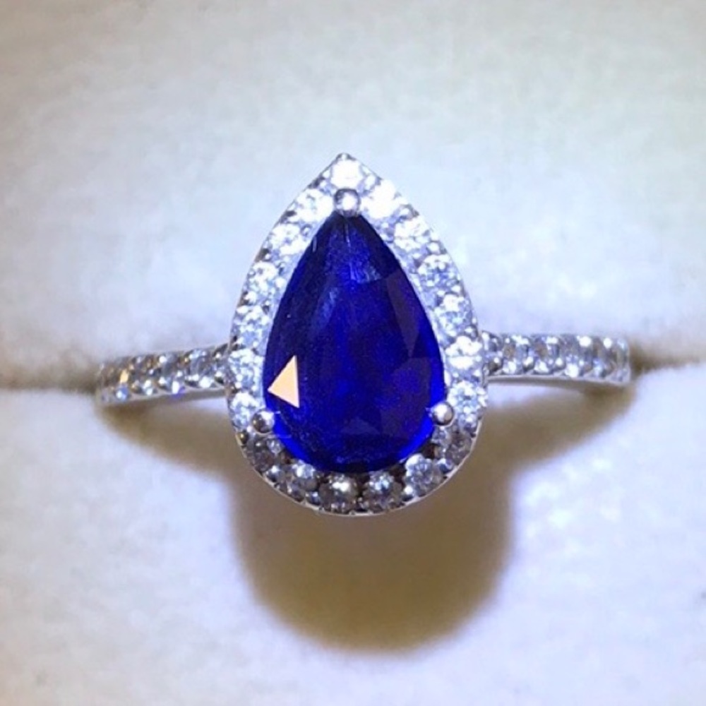 Sapphire & diamond Pear-Shaped Halo Engagement Ring 1.52 carats size 6